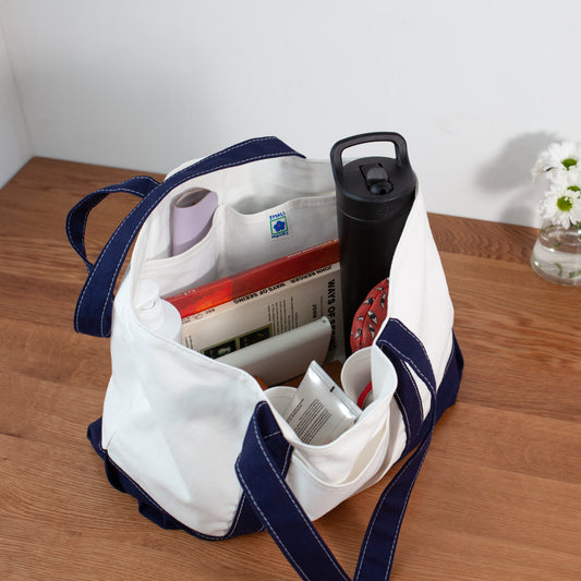Canvas Boat Tote | Navy and Ecru