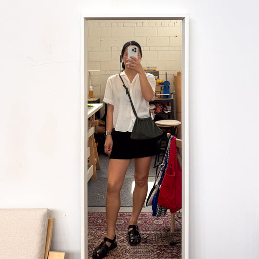 Drawstring Crossbody Bag | Olive Twill