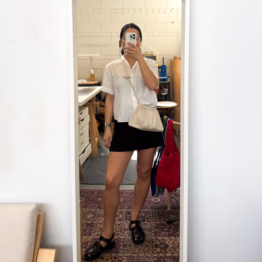 Drawstring Crossbody Bag | Khaki Twill