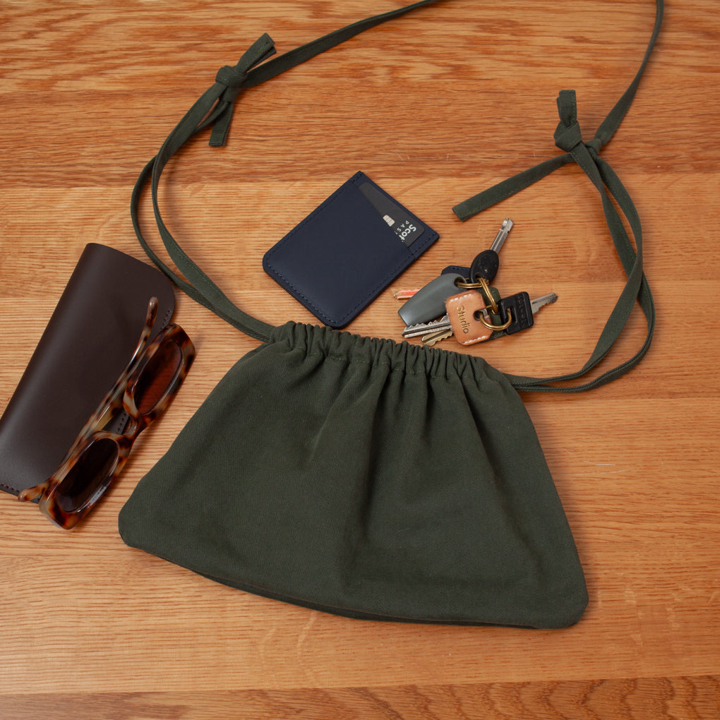 Drawstring Crossbody Bag | Olive Twill