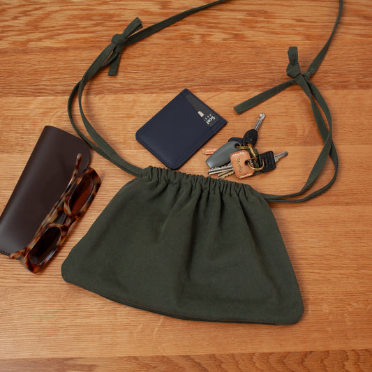Drawstring Crossbody Bag | Olive Twill