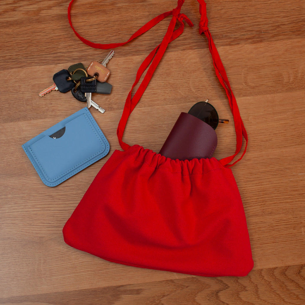 Drawstring Crossbody Bag | Red Canvas