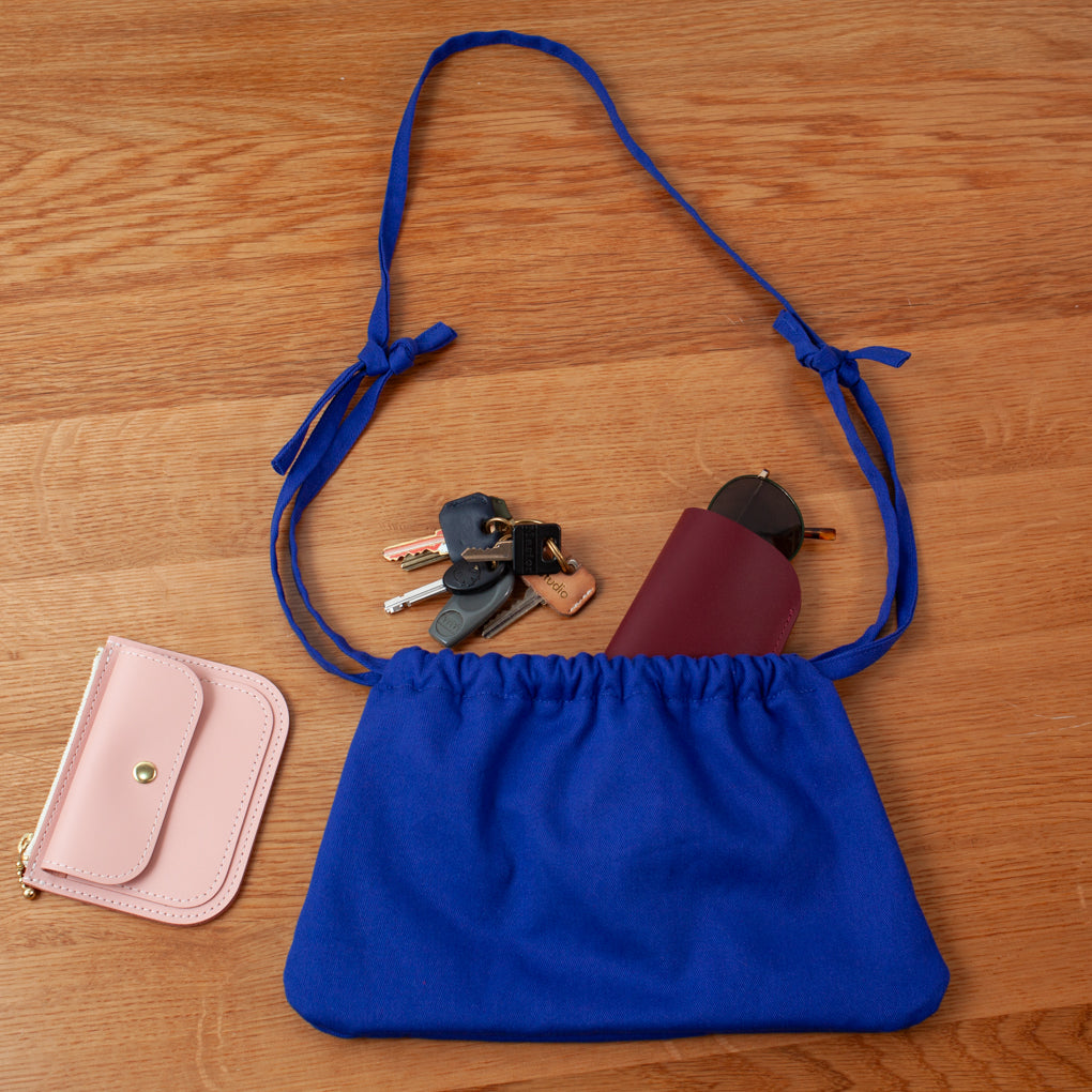 Drawstring Crossbody Bag | Royal Blue Twill