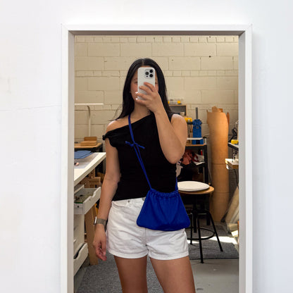 Drawstring Crossbody Bag | Royal Blue Twill
